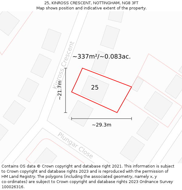 25, KINROSS CRESCENT, NOTTINGHAM, NG8 3FT: Plot and title map