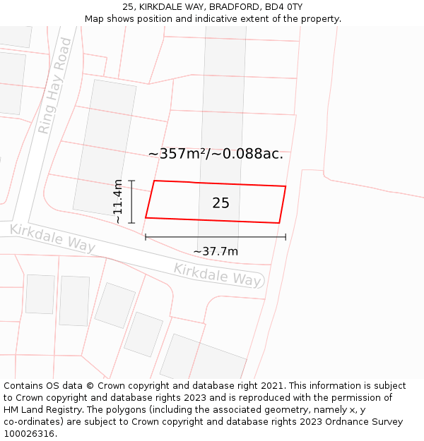 25, KIRKDALE WAY, BRADFORD, BD4 0TY: Plot and title map