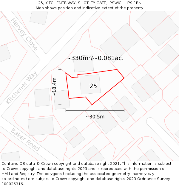 25, KITCHENER WAY, SHOTLEY GATE, IPSWICH, IP9 1RN: Plot and title map