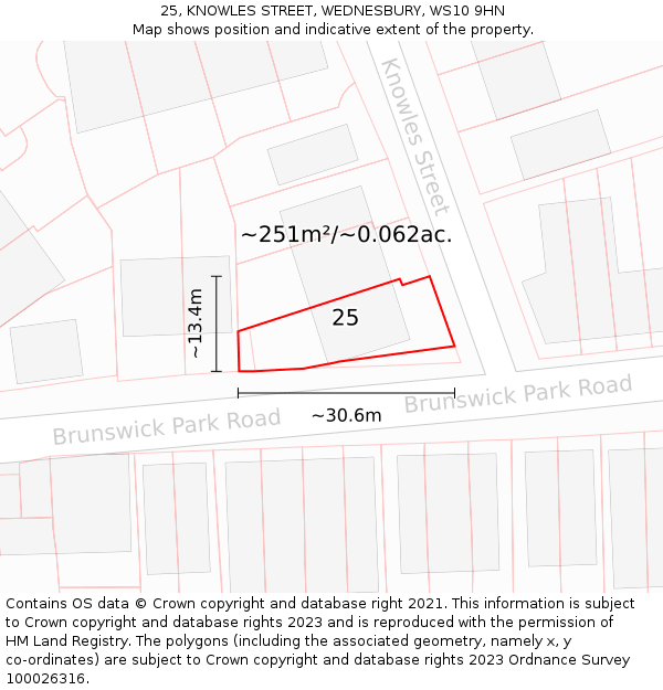 25, KNOWLES STREET, WEDNESBURY, WS10 9HN: Plot and title map