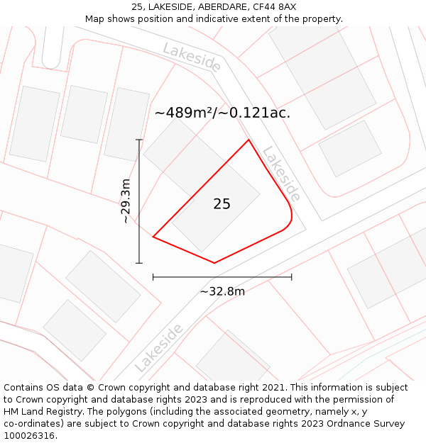 25, LAKESIDE, ABERDARE, CF44 8AX: Plot and title map