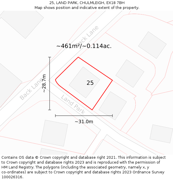 25, LAND PARK, CHULMLEIGH, EX18 7BH: Plot and title map