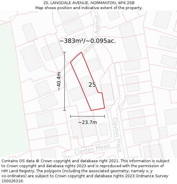 25, LANGDALE AVENUE, NORMANTON, WF6 2SB: Plot and title map