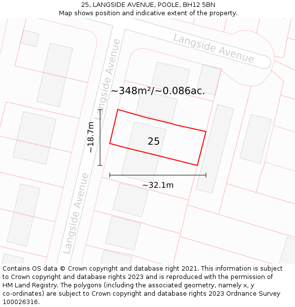 25, LANGSIDE AVENUE, POOLE, BH12 5BN: Plot and title map