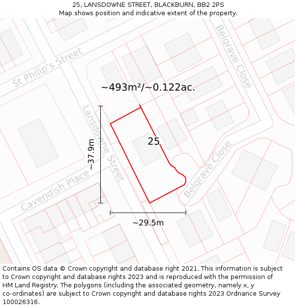 25, LANSDOWNE STREET, BLACKBURN, BB2 2PS: Plot and title map