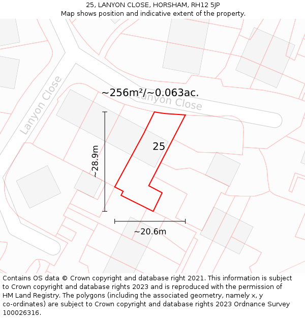 25, LANYON CLOSE, HORSHAM, RH12 5JP: Plot and title map