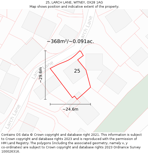 25, LARCH LANE, WITNEY, OX28 1AG: Plot and title map