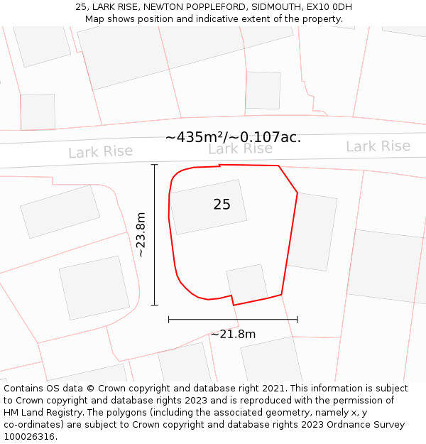 25, LARK RISE, NEWTON POPPLEFORD, SIDMOUTH, EX10 0DH: Plot and title map