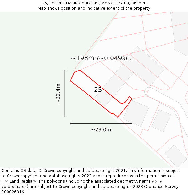 25, LAUREL BANK GARDENS, MANCHESTER, M9 6BL: Plot and title map