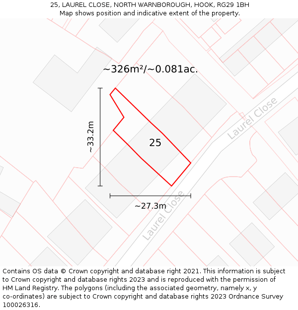 25, LAUREL CLOSE, NORTH WARNBOROUGH, HOOK, RG29 1BH: Plot and title map