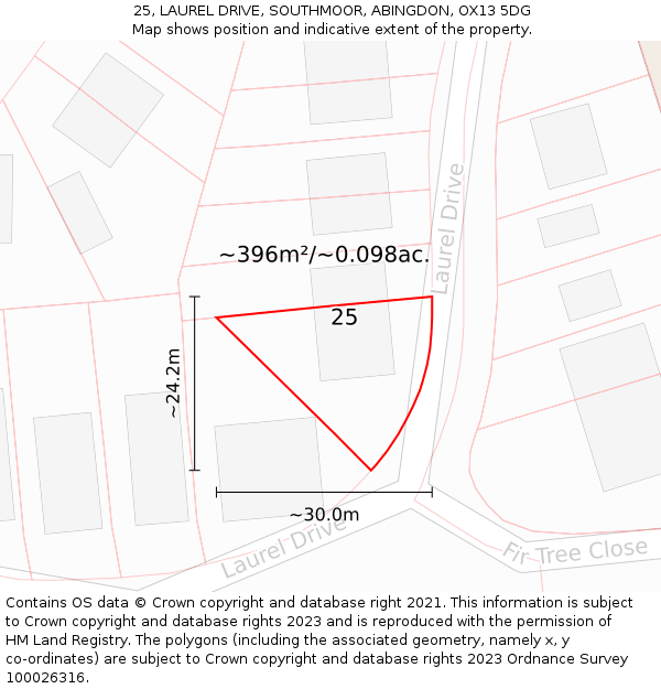 25, LAUREL DRIVE, SOUTHMOOR, ABINGDON, OX13 5DG: Plot and title map