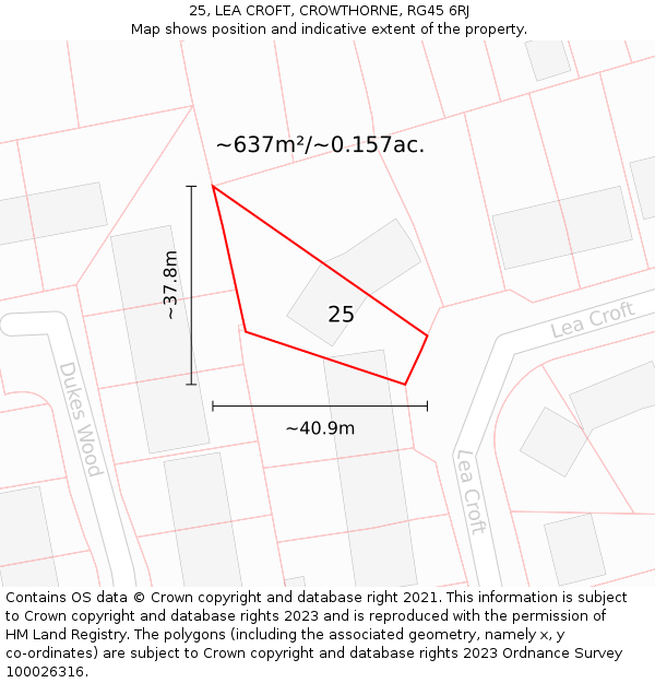 25, LEA CROFT, CROWTHORNE, RG45 6RJ: Plot and title map