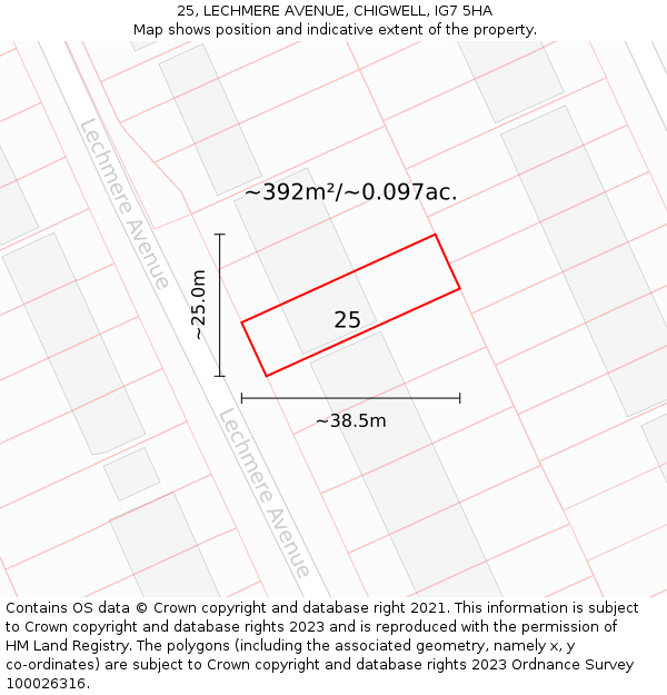 25, LECHMERE AVENUE, CHIGWELL, IG7 5HA: Plot and title map