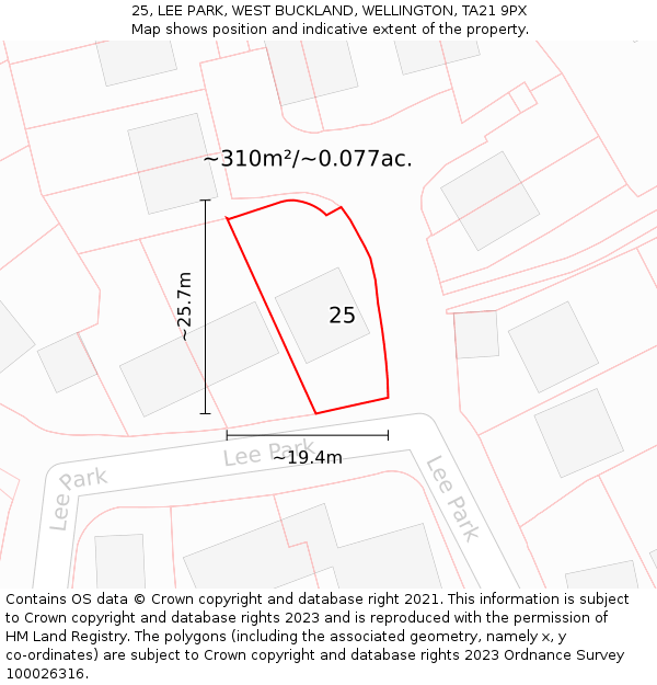 25, LEE PARK, WEST BUCKLAND, WELLINGTON, TA21 9PX: Plot and title map