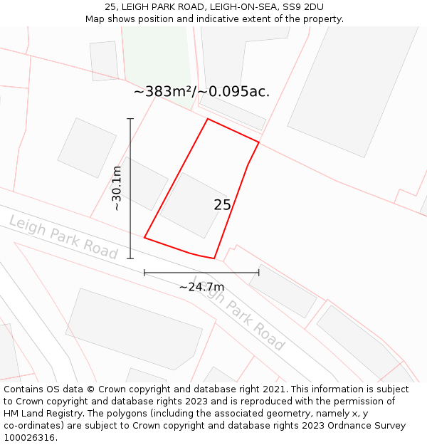 25, LEIGH PARK ROAD, LEIGH-ON-SEA, SS9 2DU: Plot and title map
