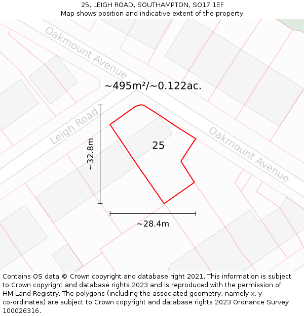 25, LEIGH ROAD, SOUTHAMPTON, SO17 1EF: Plot and title map