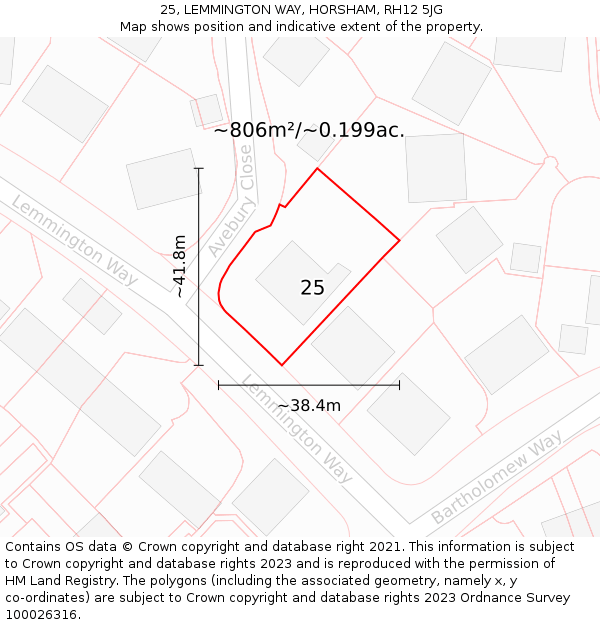 25, LEMMINGTON WAY, HORSHAM, RH12 5JG: Plot and title map