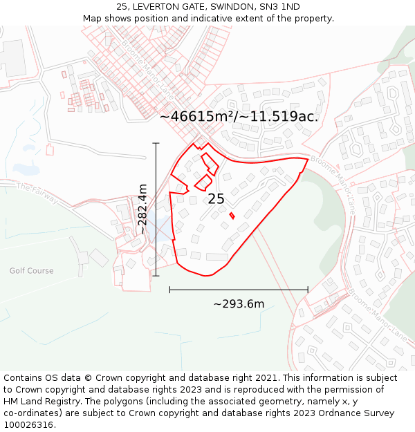 25, LEVERTON GATE, SWINDON, SN3 1ND: Plot and title map