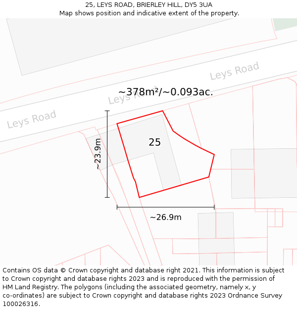 25, LEYS ROAD, BRIERLEY HILL, DY5 3UA: Plot and title map