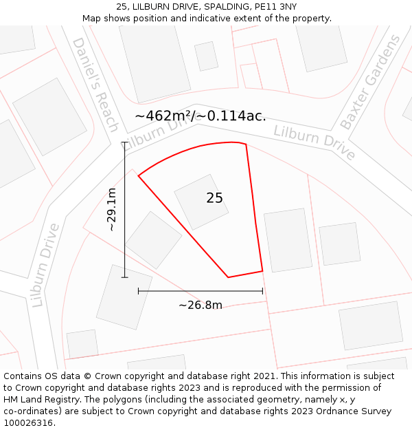 25, LILBURN DRIVE, SPALDING, PE11 3NY: Plot and title map