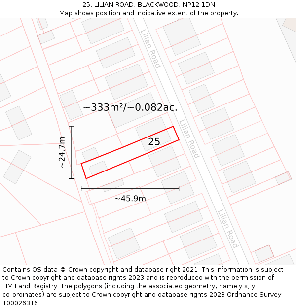 25, LILIAN ROAD, BLACKWOOD, NP12 1DN: Plot and title map