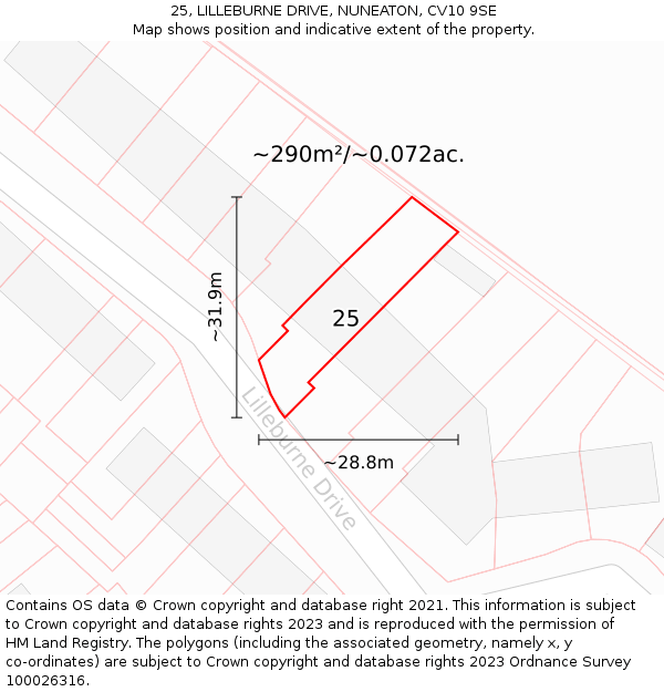 25, LILLEBURNE DRIVE, NUNEATON, CV10 9SE: Plot and title map