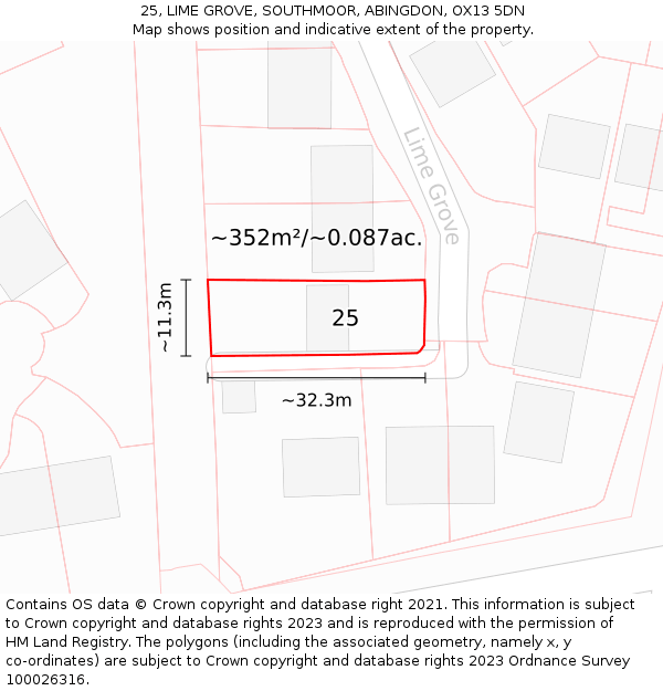 25, LIME GROVE, SOUTHMOOR, ABINGDON, OX13 5DN: Plot and title map