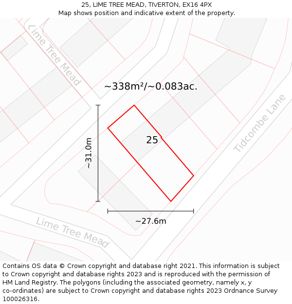 25, LIME TREE MEAD, TIVERTON, EX16 4PX: Plot and title map