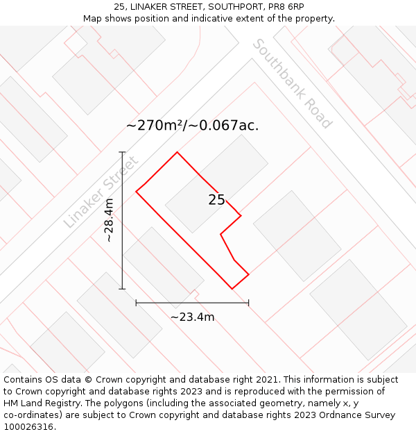 25, LINAKER STREET, SOUTHPORT, PR8 6RP: Plot and title map