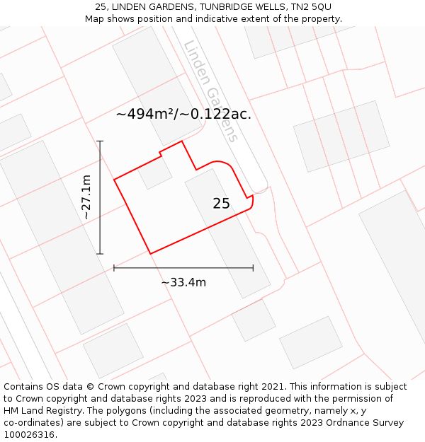 25, LINDEN GARDENS, TUNBRIDGE WELLS, TN2 5QU: Plot and title map