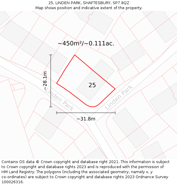 25, LINDEN PARK, SHAFTESBURY, SP7 8QZ: Plot and title map