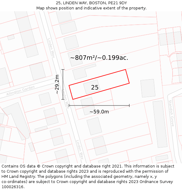 25, LINDEN WAY, BOSTON, PE21 9DY: Plot and title map