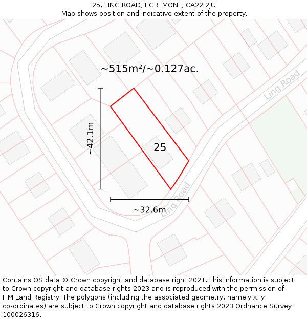 25, LING ROAD, EGREMONT, CA22 2JU: Plot and title map