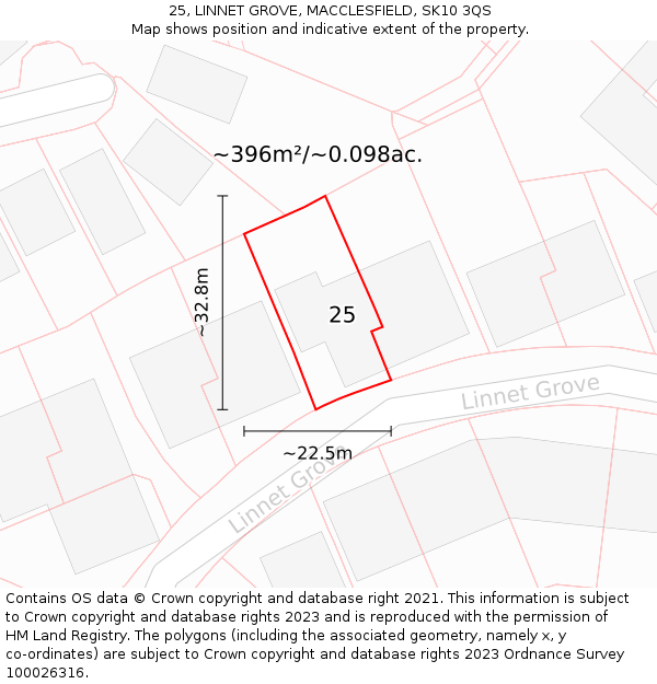 25, LINNET GROVE, MACCLESFIELD, SK10 3QS: Plot and title map