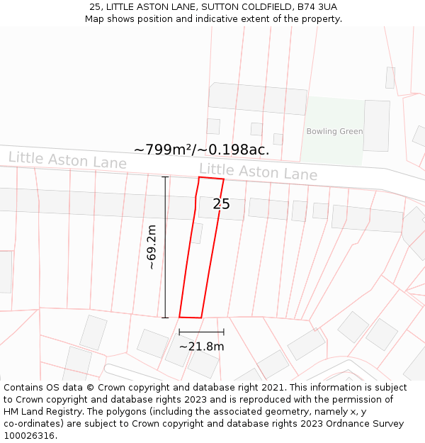 25, LITTLE ASTON LANE, SUTTON COLDFIELD, B74 3UA: Plot and title map