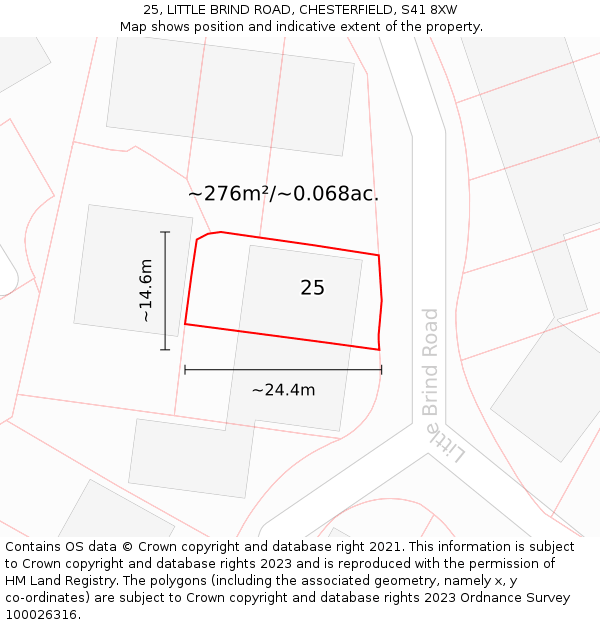 25, LITTLE BRIND ROAD, CHESTERFIELD, S41 8XW: Plot and title map