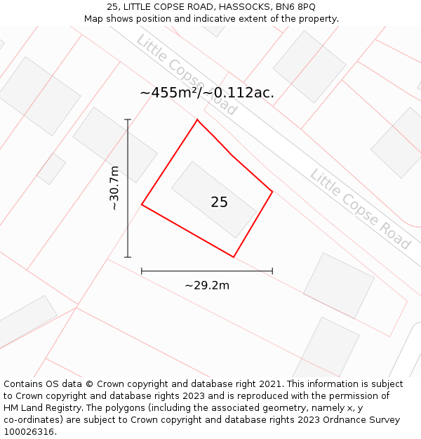 25, LITTLE COPSE ROAD, HASSOCKS, BN6 8PQ: Plot and title map