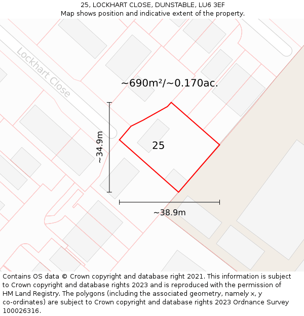 25, LOCKHART CLOSE, DUNSTABLE, LU6 3EF: Plot and title map