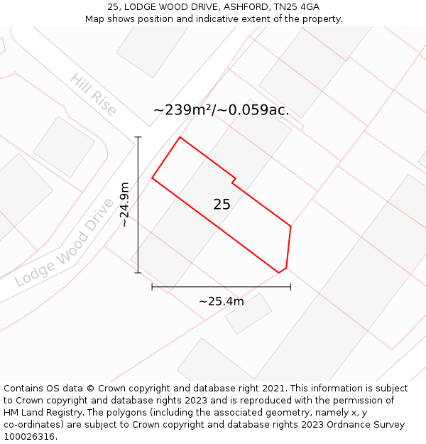 25, LODGE WOOD DRIVE, ASHFORD, TN25 4GA: Plot and title map