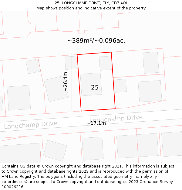 25, LONGCHAMP DRIVE, ELY, CB7 4QL: Plot and title map