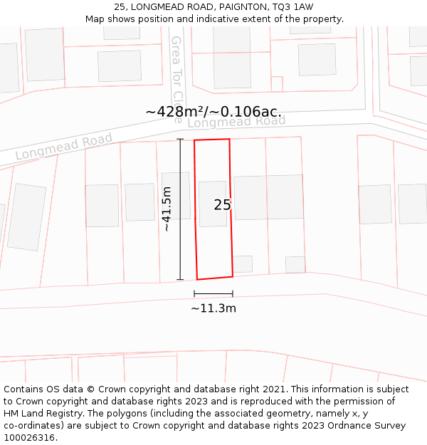 25, LONGMEAD ROAD, PAIGNTON, TQ3 1AW: Plot and title map