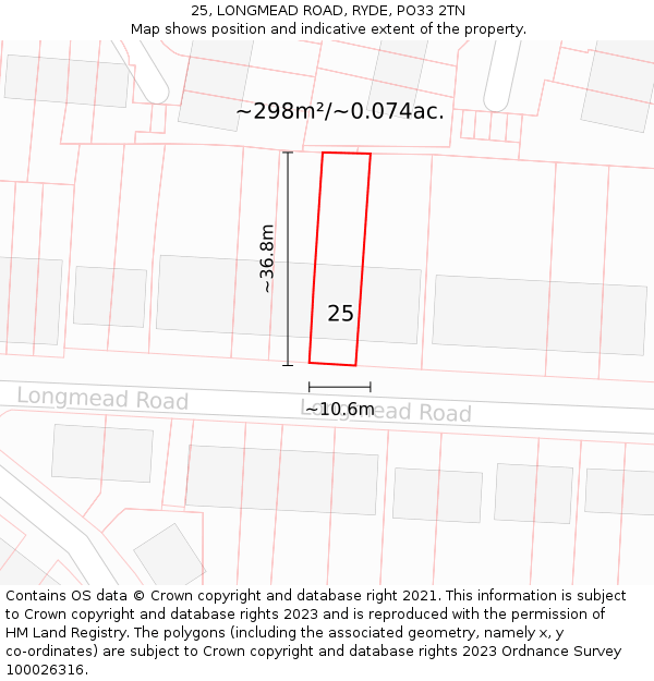 25, LONGMEAD ROAD, RYDE, PO33 2TN: Plot and title map