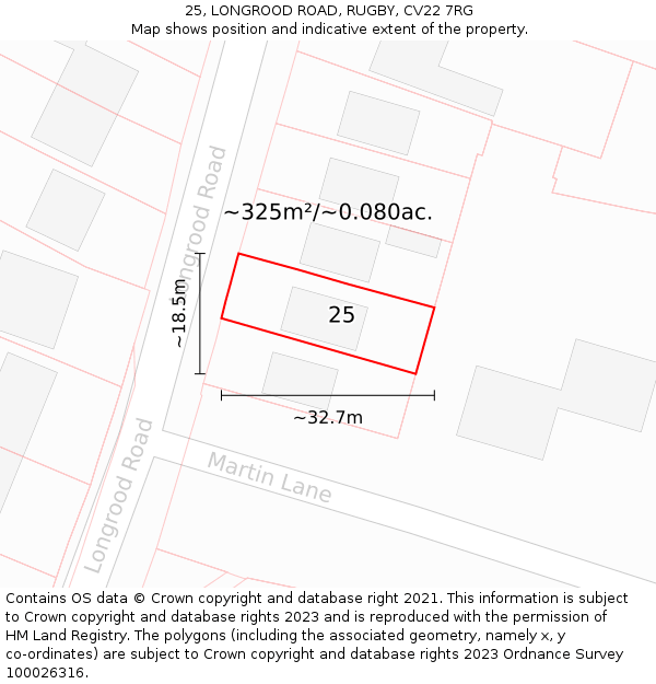 25, LONGROOD ROAD, RUGBY, CV22 7RG: Plot and title map