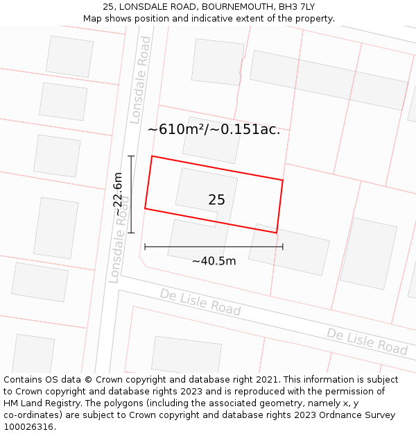 25, LONSDALE ROAD, BOURNEMOUTH, BH3 7LY: Plot and title map