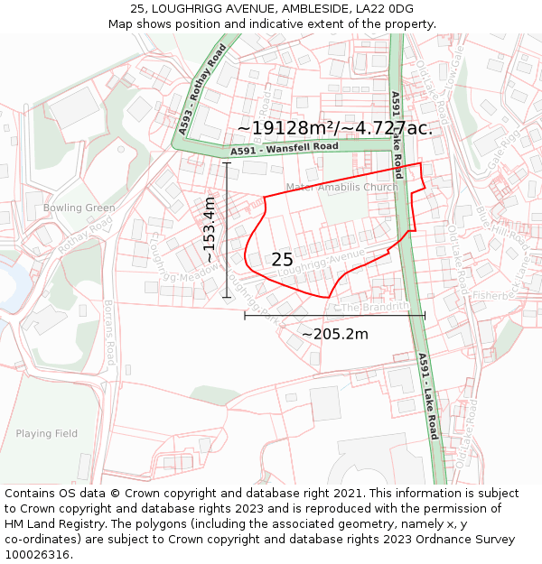 25, LOUGHRIGG AVENUE, AMBLESIDE, LA22 0DG: Plot and title map