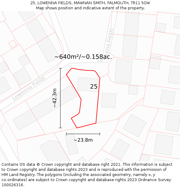 25, LOWENNA FIELDS, MAWNAN SMITH, FALMOUTH, TR11 5GW: Plot and title map