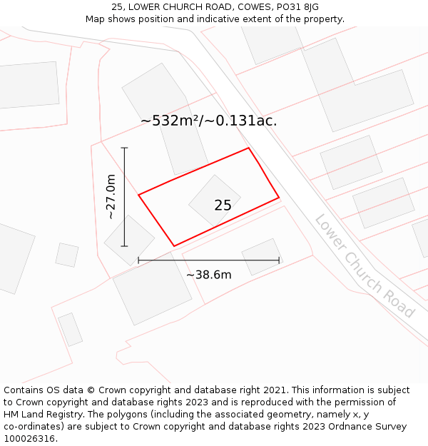 25, LOWER CHURCH ROAD, COWES, PO31 8JG: Plot and title map