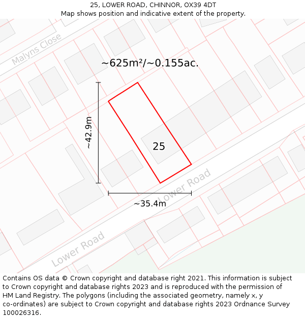 25, LOWER ROAD, CHINNOR, OX39 4DT: Plot and title map