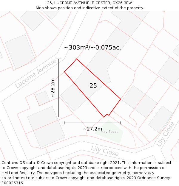25, LUCERNE AVENUE, BICESTER, OX26 3EW: Plot and title map