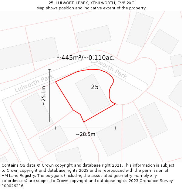 25, LULWORTH PARK, KENILWORTH, CV8 2XG: Plot and title map